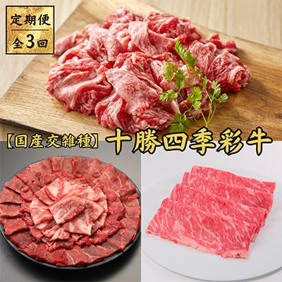 【毎月定期便】十勝四季彩牛　焼肉・切落し・すき焼きセット 全3回【配送不可地域：離島】