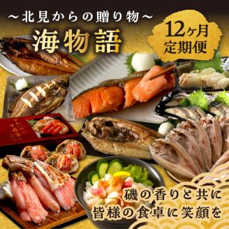 【12ヶ月定期便】 海物語～北見からの贈り物～ ( 海鮮 ホッケ カニ さけ かに 魚 甲羅盛り しめ鯖 海鮮丼 貝 ほたて ホタテ つぶ貝 ウニ 鯖 さば カレイ 昆布 )【999-0189】