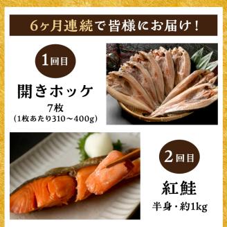 【6ヶ月定期便】海物語～北見からの贈り物～ ( 海鮮 定期便 ホッケ カニ さけ 鮭 蟹 しめ鯖 シメサバ 海鮮丼 貝 ほたて ホタテ つぶ貝 ウニ )【999-0188】