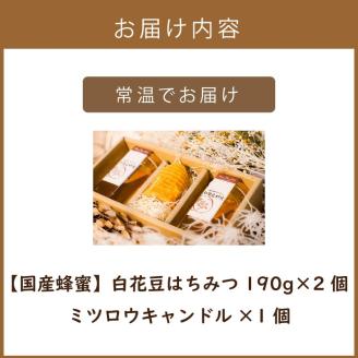 《14営業日以内に発送》【国産蜂蜜】白花豆はちみつ 190g×2個 と ミツロウキャンドル 1個 ( はちみつ 蜂蜜 ハチミツ 白花豆 ミツロウ キャンドル ロウソク ろうそく )【022-0010】