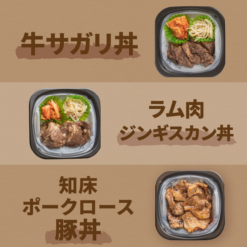 【6ヶ月定期便】レンジで丼！とん久セット ( 牛肉 ラム 豚肉 海鮮 ホタテ サーモン 鮭 ビビンバ 弁当 総菜 冷凍 簡単調理 )【999-0166】