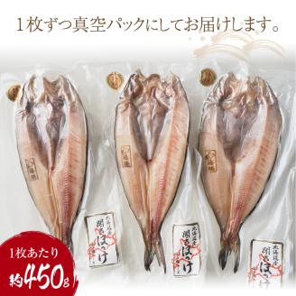 一夜干し開きホッケ 3枚セット～焼印入り～ ( 魚介類 海鮮 干物 魚 ほっけ ホッケ 一夜干し 下処理済み 焼印 )【094-0001】