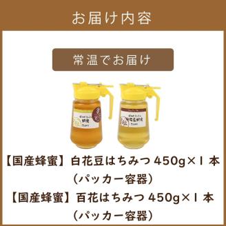 《14営業日以内に発送》【国産蜂蜜】はちみつ450g パッカー容器2本 ( 白花豆蜂蜜 百花蜂蜜 はちみつ 蜂蜜 ハチミツ ハニー パッカー容器 )【022-0013】