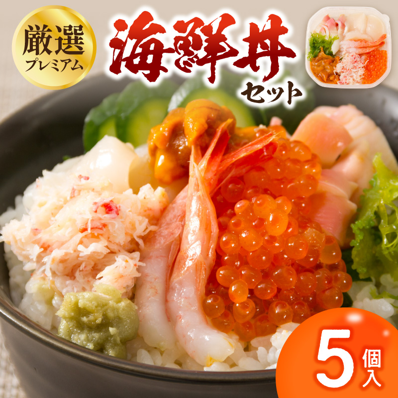 厳選！プレミアム海鮮丼セット 5個入 ( 海鮮丼 海鮮 イクラ ホタテ カニ ズワイガニ エビ 北海道 セット プレミアム 豪華 おつまみ 海の幸 )【094-0100】
