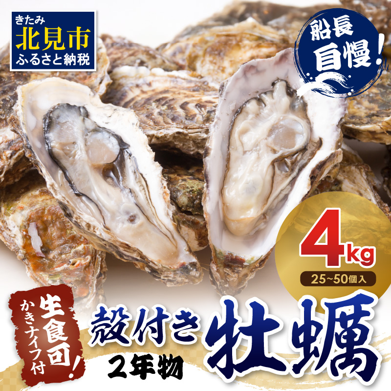 サロマ湖自慢の殻付きカキ貝 2年物 4kg詰め ( 牡蠣 かき 濃厚 魚介類 貝類 カキ ふるさと納税 牡蠣 北見市 BBQ )【114-0071-2025】