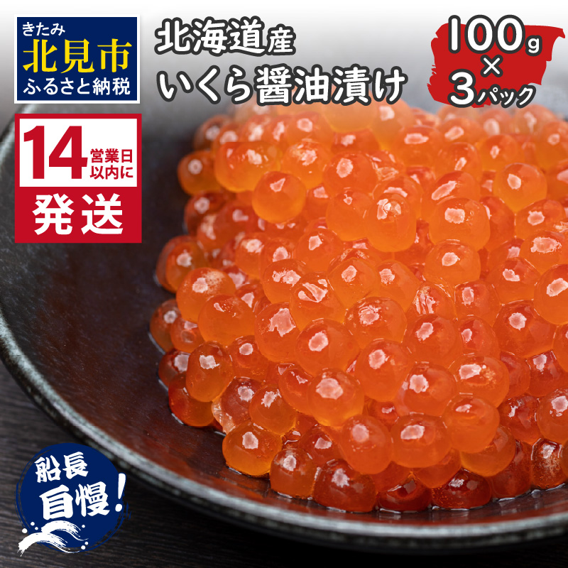  《14営業日以内に発送》北海道産 いくら醤油漬け 100g×3パック ( いくら イクラ 醤油漬け しょう油 鮭卵 )【114-0066】