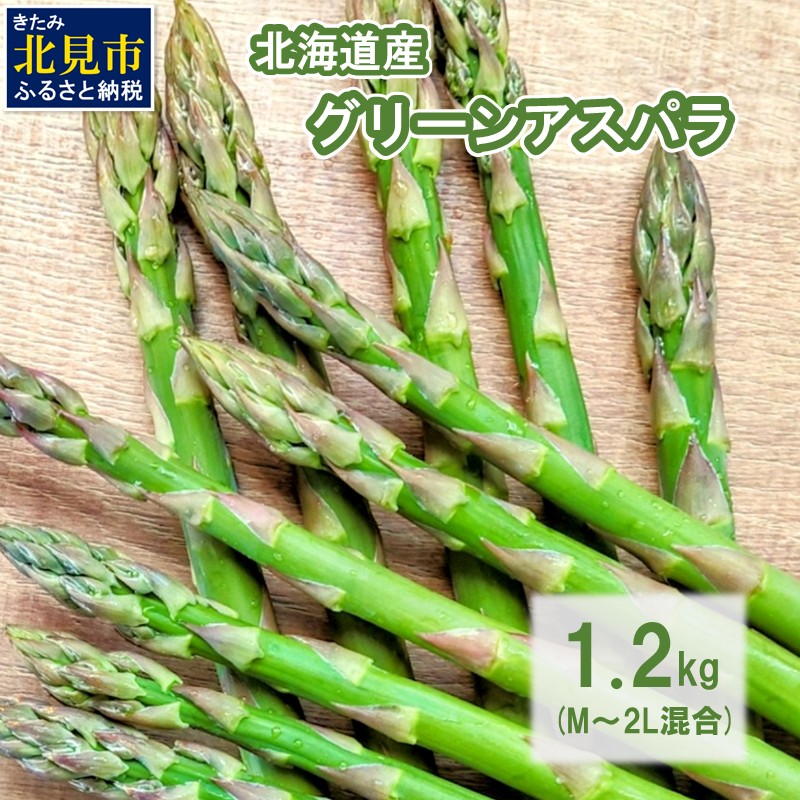 【朝採れ直送！】ほんのり甘い春の味覚！北海道のグリーンアスパラ 1.2kg M～2L混合サイズ ( アスパラガス グリーン 北海道 オホーツク 甘い 旬 サラダ 肉巻き) 【172-0002】