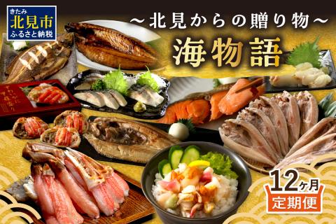 【12ヶ月定期便】 海物語～北見からの贈り物～ ( 海鮮 ホッケ カニ さけ かに 魚 甲羅盛り しめ鯖 海鮮丼 貝 ほたて ホタテ つぶ貝 ウニ 鯖 さば カレイ 昆布 )【999-0189】