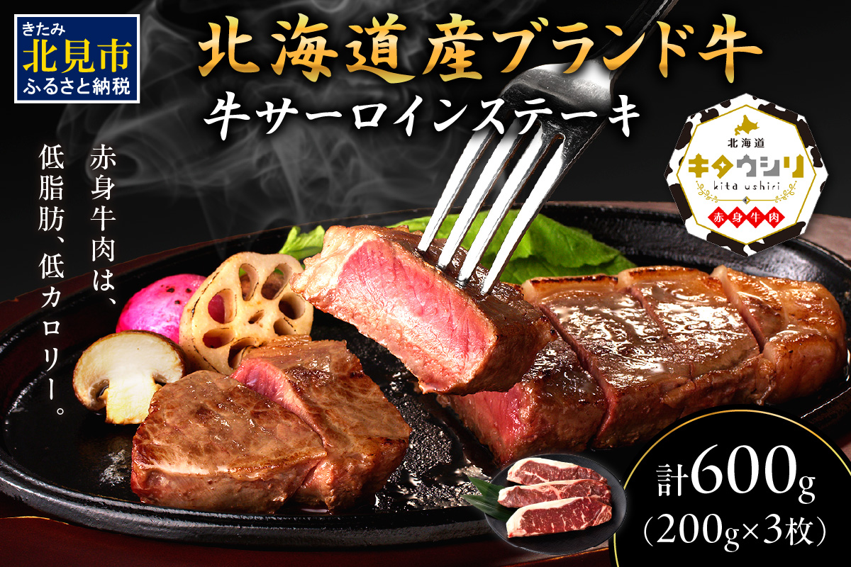 キタウシリ 牛サーロインステーキ 200g×3枚 ( 牛肉 サーロインステーキ 肉 ステーキ 赤身肉 ニク にく 北海道 国産牛 北見市 ブランド牛 赤身 ヘルシー 数量限定 )【173-0006】