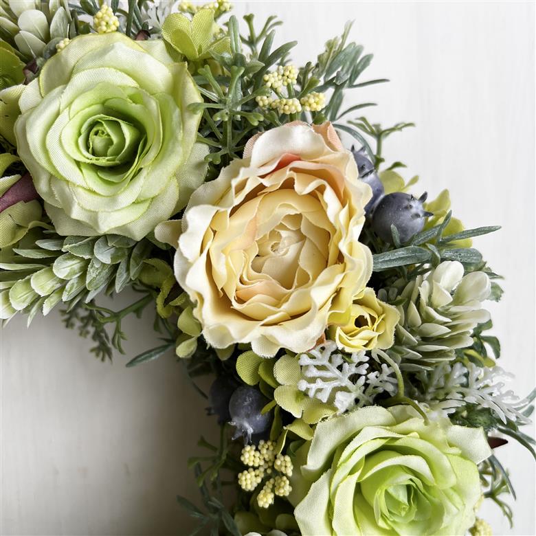 【ギフト用】美流渡の森 アーティフィシャルフラワー・リース（クリスマスローズ、黄バラ）【12224】[a110-061]