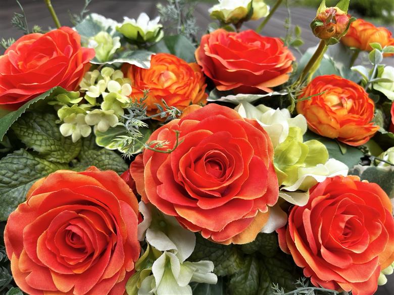 美流渡の森　アーティフィシャルフラワー・アレンジメント(横長オレンジ系)