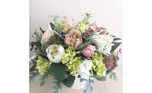 【ギフト用】美流渡の森 アーティフィシャルフラワー・アレンジメント クリスマスローズ（ブリキ花器シリーズ）【12206】[a110-006]