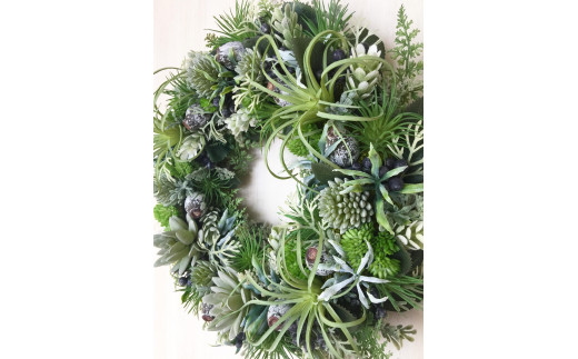 【ギフト用】美流渡の森アーティフィシャルフラワー・リース（シルバー、グリーン系）【12207】[a110-007]