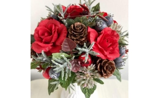 【ギフト用】美流渡の森 アーティフィシャルフラワー・アレンジメント 赤バラ（ブリキ花器シリーズ）【12235】[a110-035]