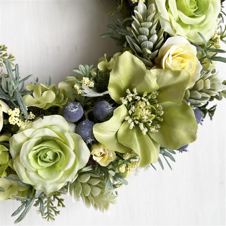 【ギフト用】美流渡の森 アーティフィシャルフラワー・リース（クリスマスローズ、黄バラ）【12224】[a110-061]