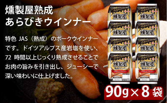 燻製屋熟成あらびきウインナー・ソーセージ・生ハム詰め合わせC 燻製屋熟成あらびきウインナー2P×4、ライトカレン3本束×1、北海道カルパス4本束×1、厚切りステーキ450ｇ×2、生ハムパンチェッタ×2、北海道工場発切落しモモ生ハム×2、岩見沢生ハムもも×1、岩見沢肩ロース生ハム×1 [a145-007]