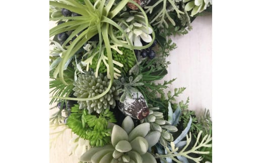 【ギフト用】美流渡の森アーティフィシャルフラワー・リース（シルバー、グリーン系）【12207】[a110-007]