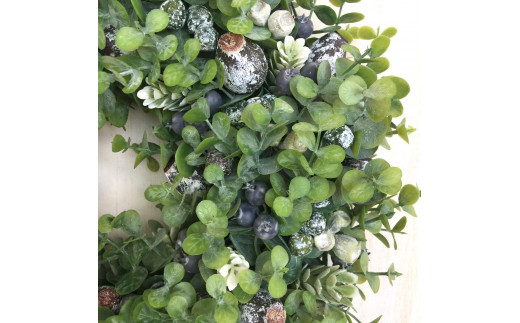 【ギフト用】美流渡の森アーティフィシャルフラワー・リース(ユーカリシリーズ、シルバー・グリーン系)【12209】[a110-009]