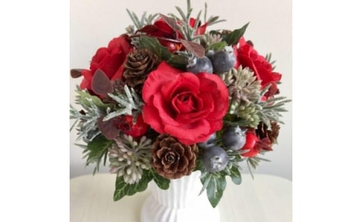 【ギフト用】美流渡の森 アーティフィシャルフラワー・アレンジメント 赤バラ（ブリキ花器シリーズ）【12235】[a110-035]