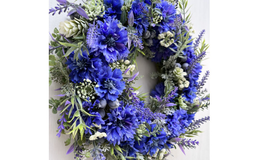 美流渡の森 アーティフィシャルフラワー・リース（青系）【a010-059】[a110-059]