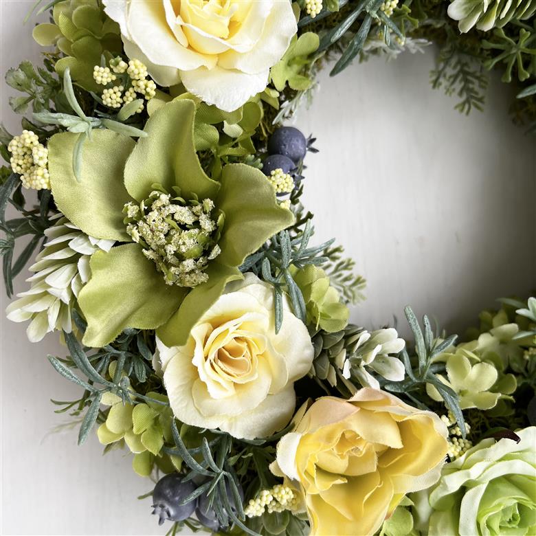 【ギフト用】美流渡の森 アーティフィシャルフラワー・リース（クリスマスローズ、黄バラ）【12224】[a110-061]