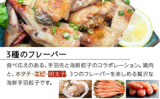 北海道産鶏肉を使った海鮮手羽先餃子【北の海鮮手羽ぎょうざ】30個セット(10個×3種)≪配送地域限定≫ a136-004