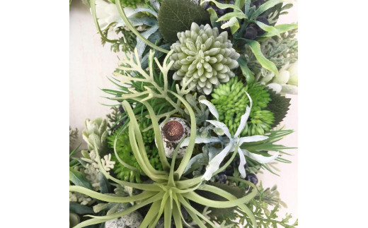 【ギフト用】美流渡の森アーティフィシャルフラワー・リース（シルバー、グリーン系）【12207】[a110-007]