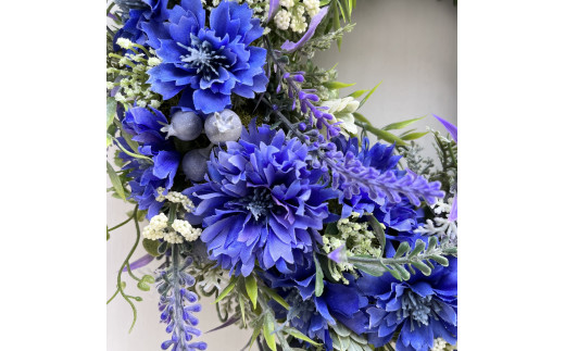 美流渡の森 アーティフィシャルフラワー・リース（青系）【a010-059】[a110-059]