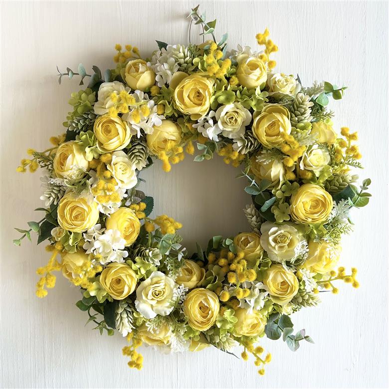 美流渡の森　アーティフィシャルフラワー・ミモザリース[a110-078]