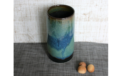 【北海道のやきもの】こぶ志窯　海鼠釉 筒花入【03104】[a102-004]