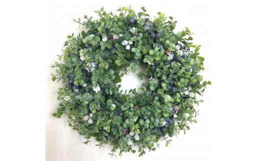 【ギフト用】美流渡の森アーティフィシャルフラワー・リース(ユーカリシリーズ、シルバー・グリーン系)【12209】[a110-009]