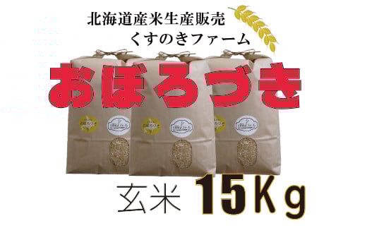 【令和5年産】北海道岩見沢産くすのきファームのおぼろづき玄米（15Kg）【34120】[a123-020]