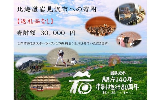 【返礼品なし】岩見沢市開庁140年・市制施行80周年記念事業への寄附(30,000円)【99104】[a139-004]