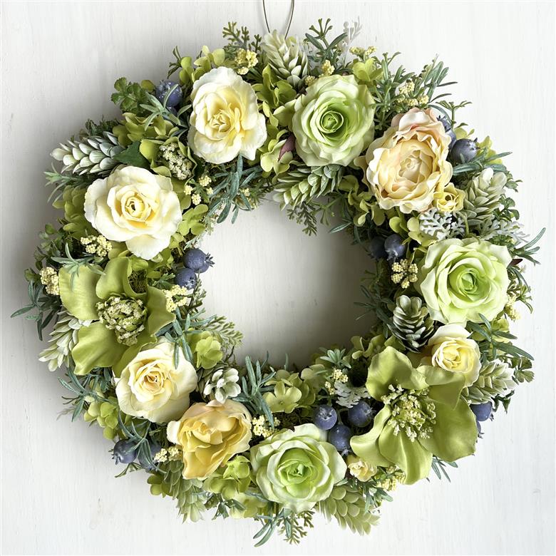 【ギフト用】美流渡の森 アーティフィシャルフラワー・リース（クリスマスローズ、黄バラ）【12224】[a110-061]