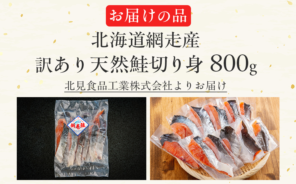 【訳あり】【無添加】北海道網走産天然鮭切り身 800g ABAE016