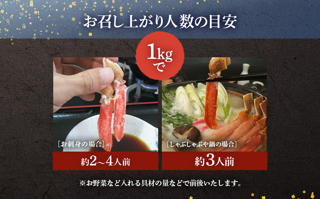 【お刺身可】ひと口サイズ 生冷ずわい蟹 爪下 2kg（1kg×2） ABB161