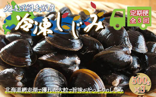 【定期便】全3回（毎月）＜網走湖産＞冷凍しじみ 500g×3 【 ふるさと納税 人気 おすすめ ランキング しじみ シジミ しじみ貝 蜆 貝 シジミ汁 冷凍 定期便 網走湖 北海道産 新鮮 オホーツク 北海道 網走市 送料無料  】 ABE011