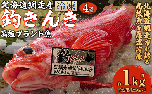 【網走産】高級ブランド釣きんき 4尾【冷凍】（2025年5月15日より順次発送） ABJ014