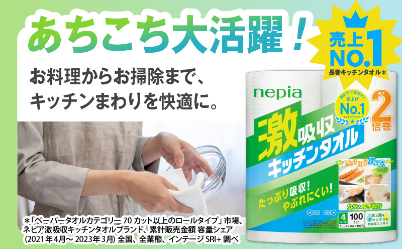 【A012】紙のまち苫小牧 王子ネピア 激吸収 キッチンタオル 100 （48ロール）　T001-001