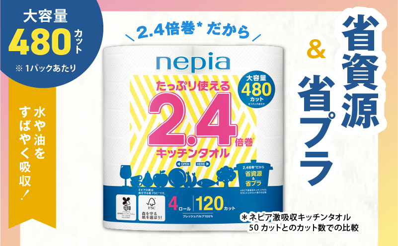 【A044】紙のまち苫小牧 ネピア たっぷり使える2.4倍巻 キッチンタオル　T001-018