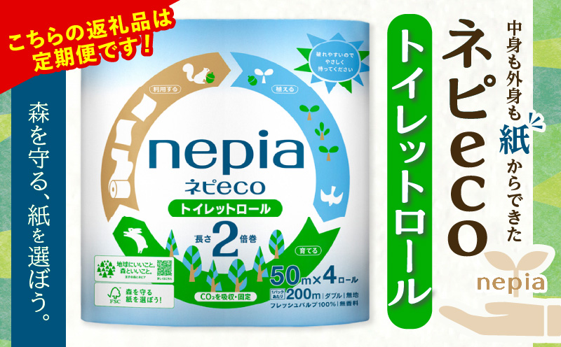 【全6回定期便】紙のまち苫小牧 ネピア ネピeco トイレットロール 2倍巻 4ロール ダブル 紙包装（48ロール×6回）　T001-T08
