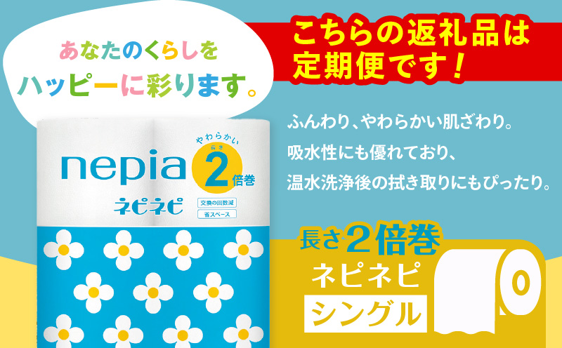 【全2回定期便】紙のまち苫小牧 ネピネピ トイレットロール 12ロール 2倍巻き シングル 100m 6パック（72ロール×2回）　T001-T13
