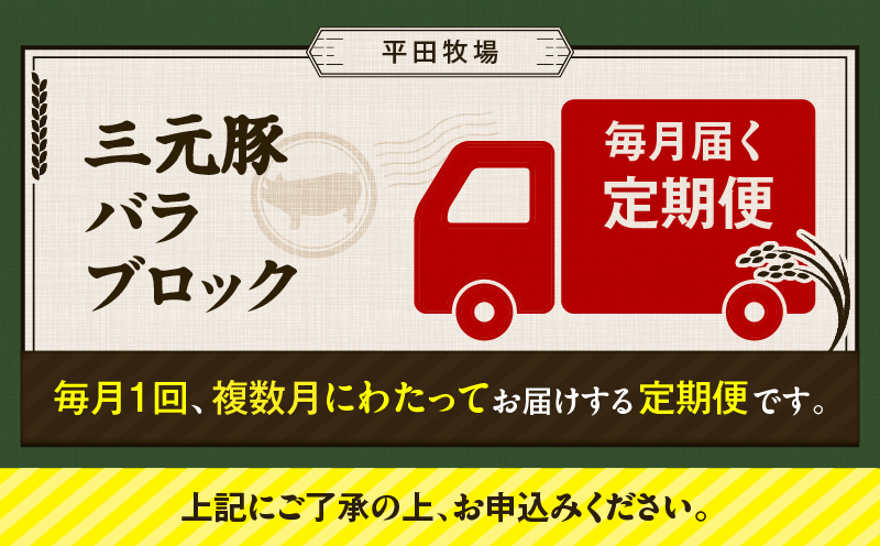 【全12回 毎月定期便】日本の米育ち平田牧場三元豚バラブロック 600g　T036-T08-03