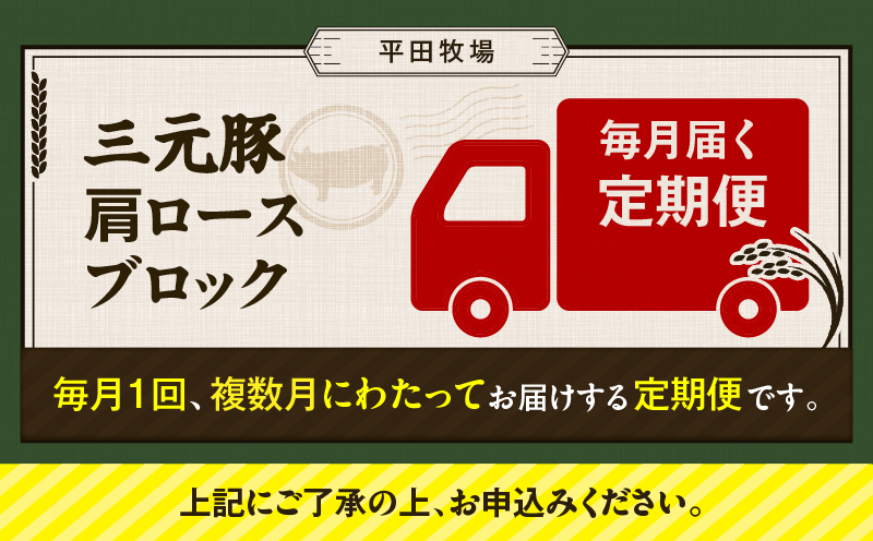 【全12回 毎月定期便】日本の米育ち平田牧場三元豚肩ロースブロック 1.2kg　T036-T11-03