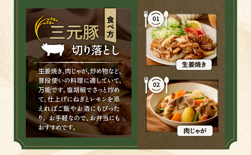 日本の米育ち平田牧場 三元豚切り落とし 500g×4パック（計2kg）　T036-005