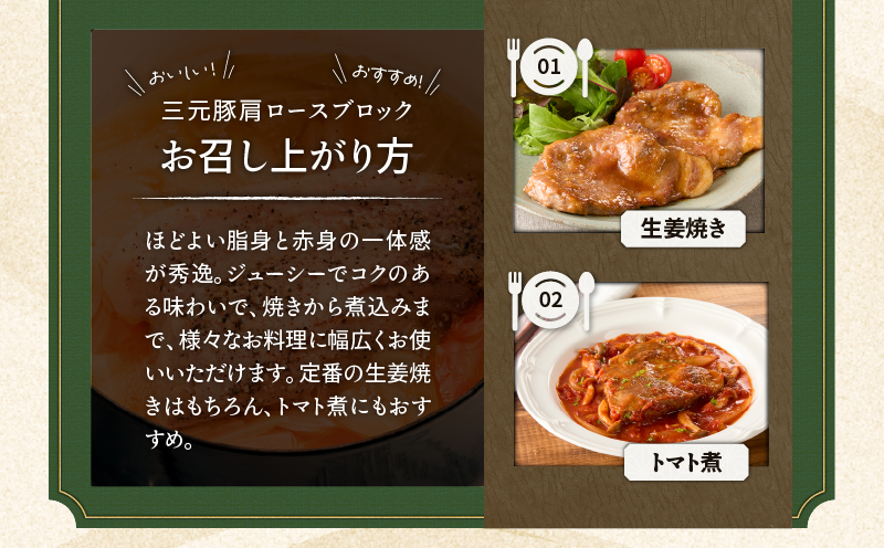 【平田牧場】三元豚肩ロースブロック 600g　T036-016