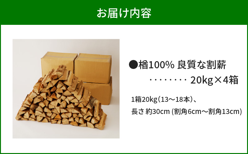 【割薪 20kg×4箱】楢100% 良質な割薪　T006-004