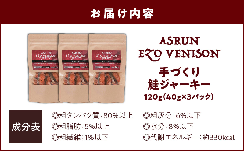 【アスランエゾベニソン 鮭ジャーキー 40g×3パック】　T012-012
