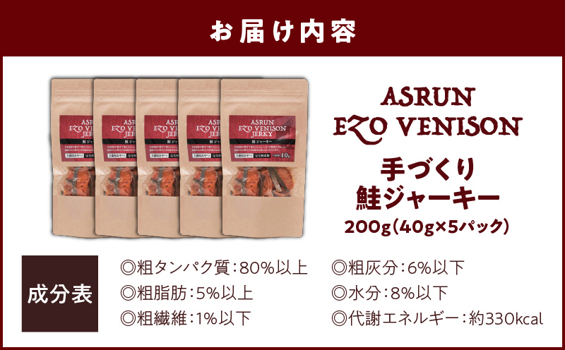 【アスランエゾベニソン 鮭ジャーキー 40g×5パック】　T012-013