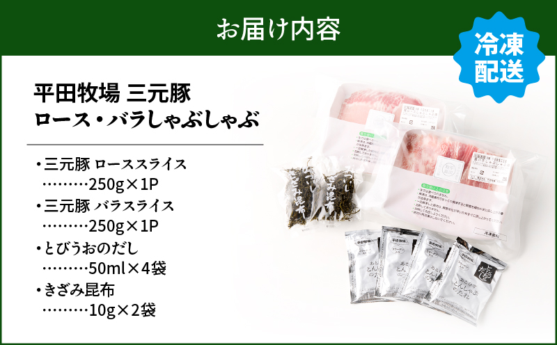 日本の米育ち平田牧場 三元豚ロース・バラしゃぶしゃぶ　各250g（計500g）　T036-007
